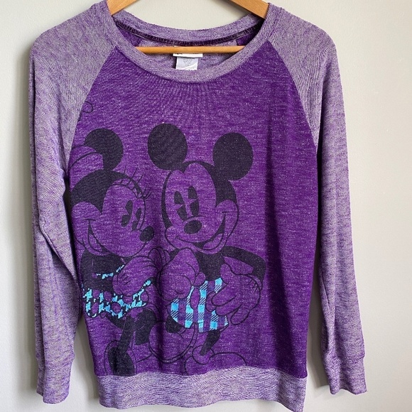 Disney Parks Authentic Women's Purple Mickey + Minnie Mouse Light Sweater Top XS - Picture 1 of 10
